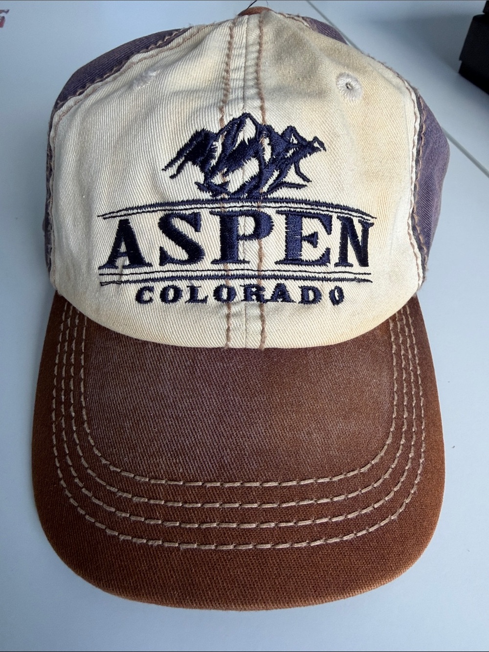 Aspen Colorado Trucker Cap - Cream & Brown